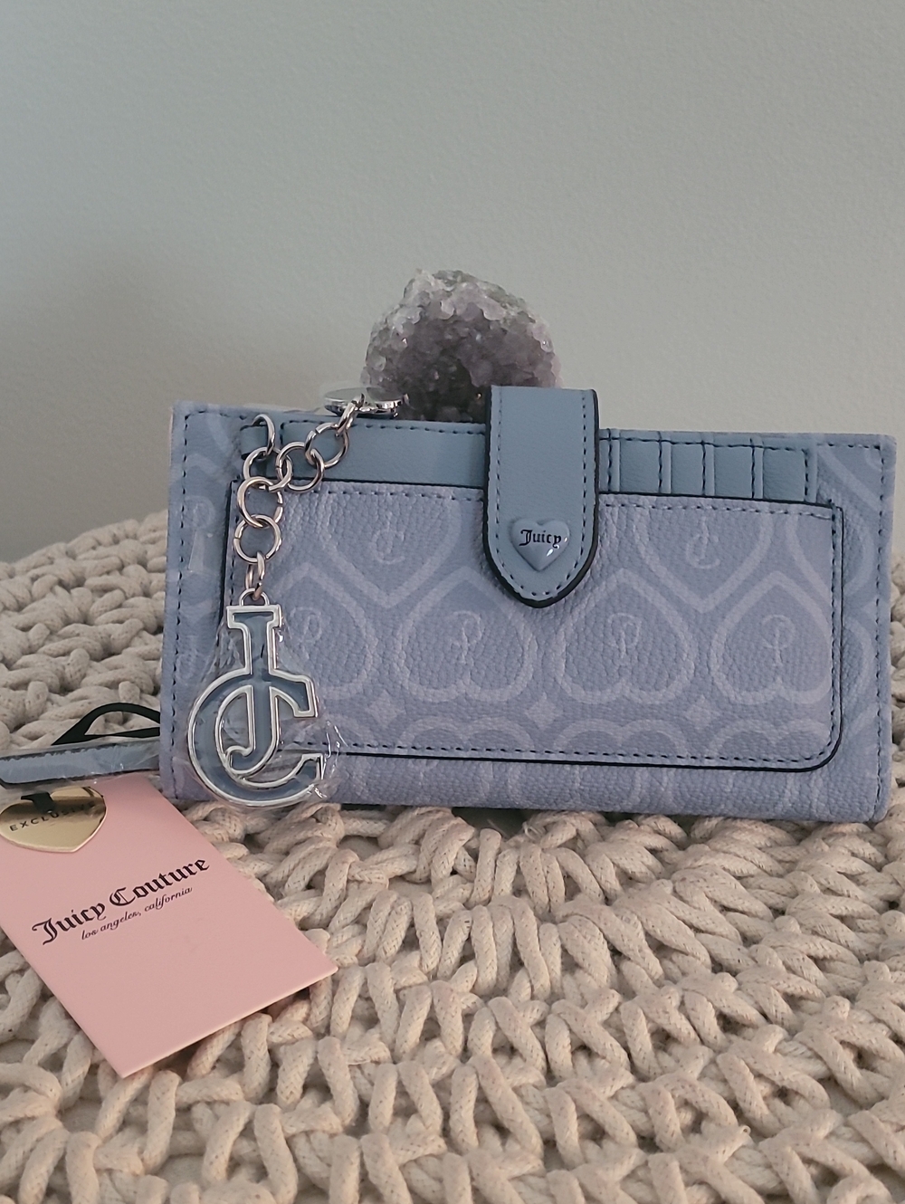Juicy Couture Baby Blue Monogram Wallet with JC Charm